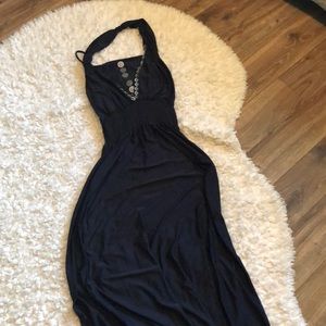 Navy MAxi dress. Great metal accent at top.